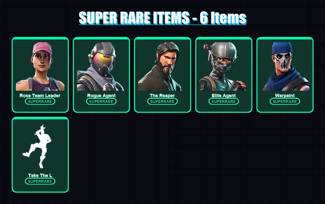 [PC/XBOX/PSN] | Rose Team Leader | Rogue Agent | The Reaper | Elite Agent | Warpaint | 9 skin | 6 pickaxe | 8 emote | 13 glider | Lv147
