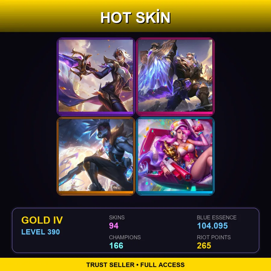 EUNE | Lv390 | Gold IV | 94 Skin | 166 Champ — LoL account