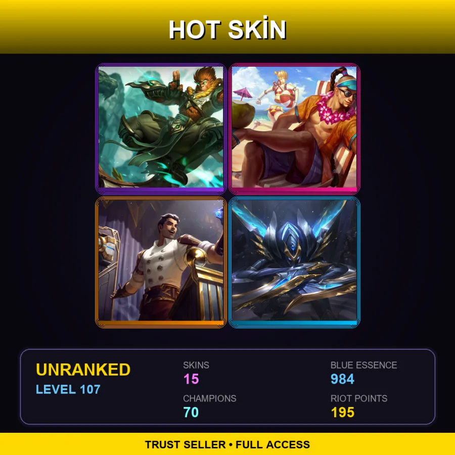 NA | Lv107 | Unranked | 15 Skin | 70 Champ