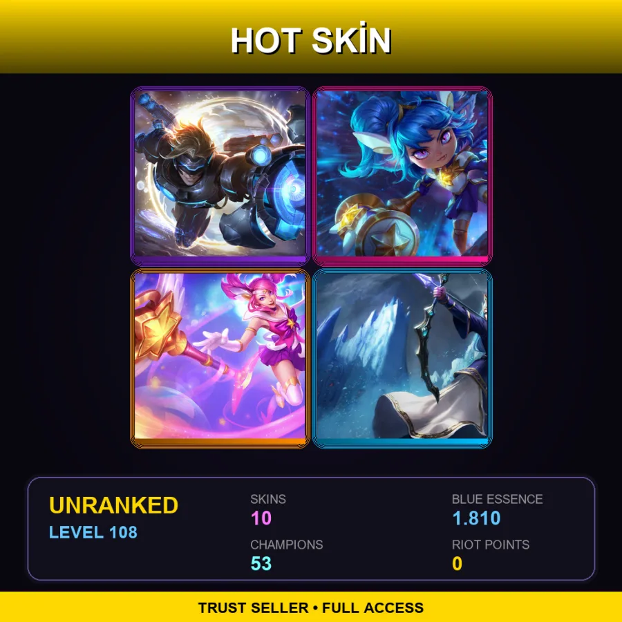 LAN | Lv108 | Unranked | 10 Skin | 53 Champ — LoL account