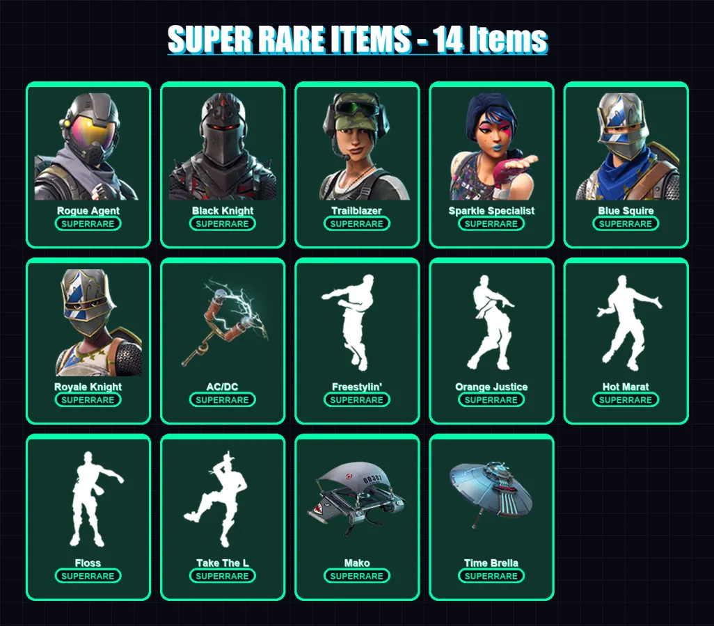 [PC/PSN] | Rogue Agent | Black Knight | Trailblazer | Sparkle Specialist | Blue Squire | 85 skin | 114 pickaxe | 104 emote | 107 glider | Lv1705