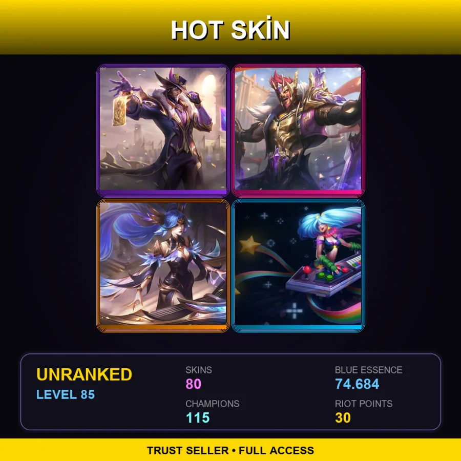 TR | Lv85 | Unranked | 80 Skin | 115 Champ — LoL account