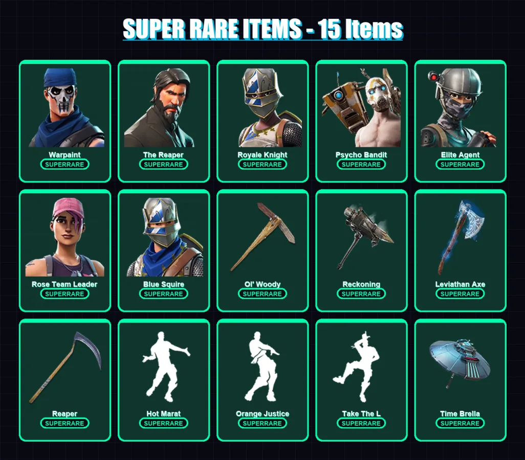 [PC/XBOX/PSN] | Warpaint | The Reaper | Royale Knight | Psycho Bandit | Elite Agent | 194 skin | 189 pickaxe | 137 emote | 150 glider | Lv2009