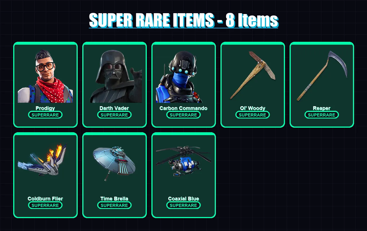 [PS4/PS5/XBOX/PC] | Prodigy | Darth Vader | Carbon Commando | Optimus Prime | Omegarok | 318 skin | 311 pickaxe | 200 emote | 191 glider | Lv3815