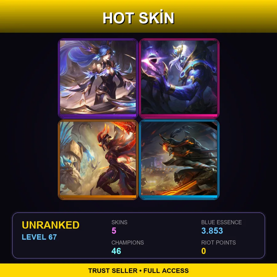 LAN | Lv67 | Unranked | 5 Skin | 46 Champ — LoL account