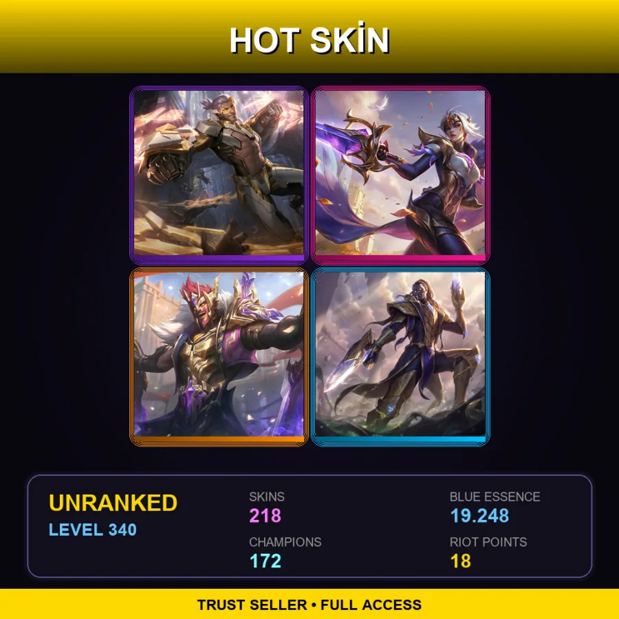 NA | Lv340 | Unranked | 218 Skin | 172 Champ