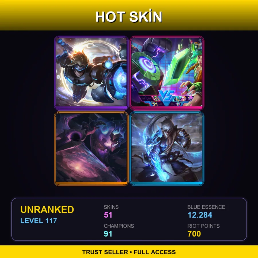 LAS | Lv117 | Unranked | 51 Skin | 91 Champ — LoL account