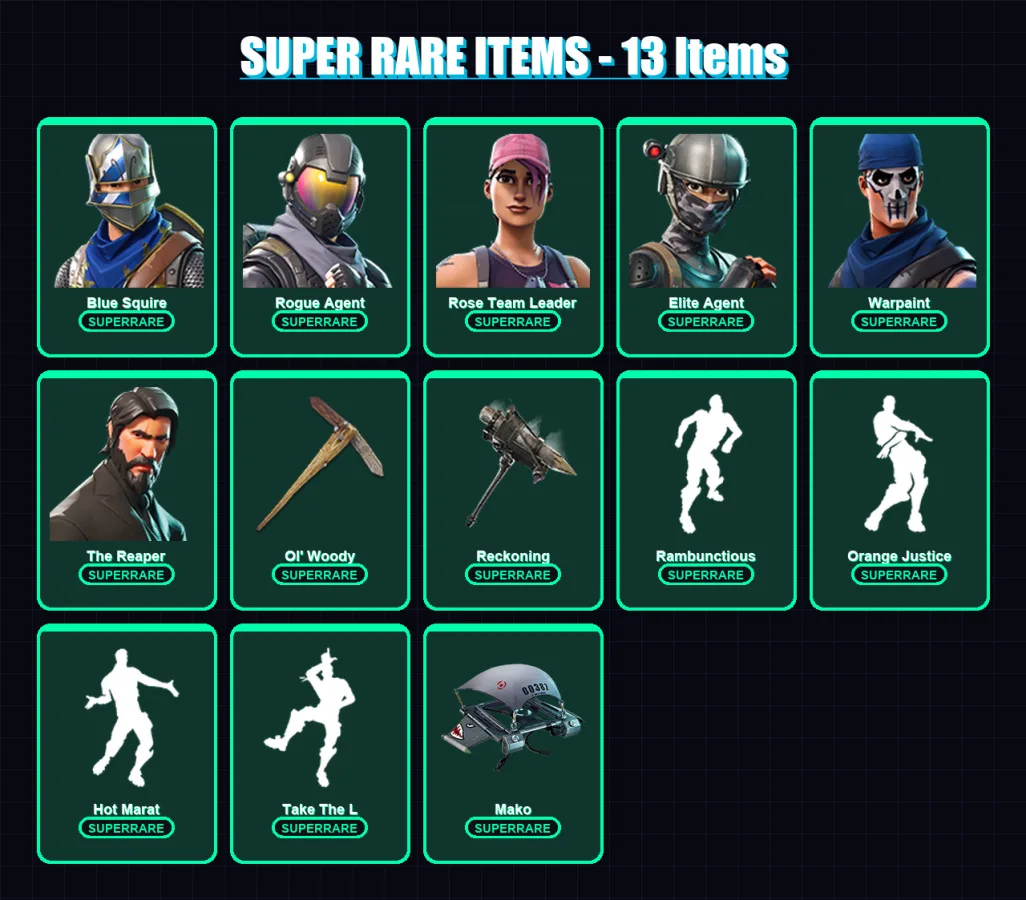 [PS4/PS5/XBOX/PC] | Blue Squire | Rogue Agent | Rose Team Leader | Elite Agent | Warpaint | 41 skin | 32 pickaxe | 54 emote | 33 glider | Lv451