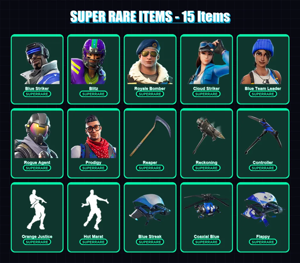 [PS4/PS5/XBOX/PC] | Blue Striker | Blitz | Royale Bomber | Cloud Striker | Blue Team Leader | 69 skin | 57 pickaxe | 56 emote | 61 glider | Lv704