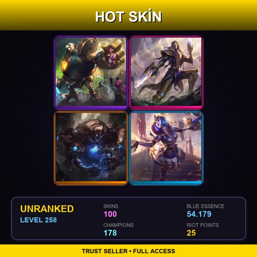 EUNE | Lv258 | Unranked | 100 Skin | 178 Champ