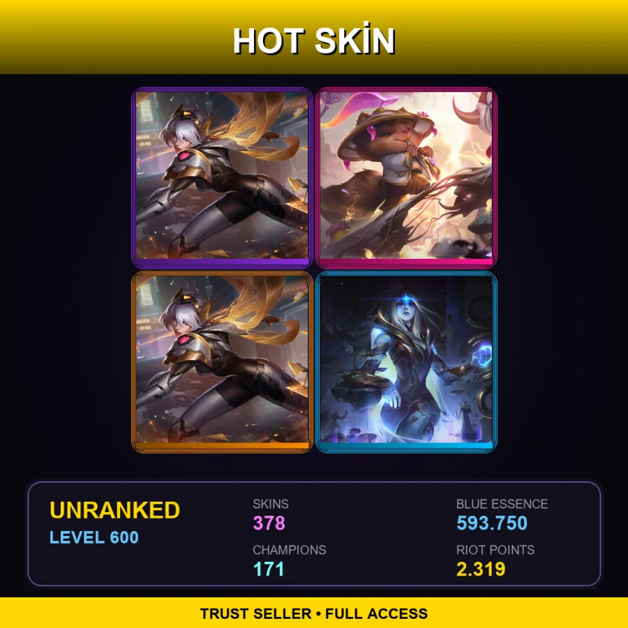 LAS | Lv600 | Unranked | 378 Skin | 171 Champ — LoL account