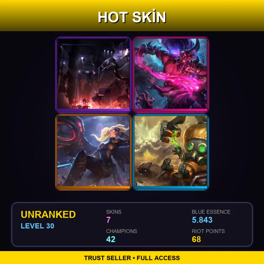 LAN | Mecha Malphite | Dark Crystal Ryze | Riot Kayle | Hazmat Heimerdinger | 7 Skin | 42 Champ | Lv30