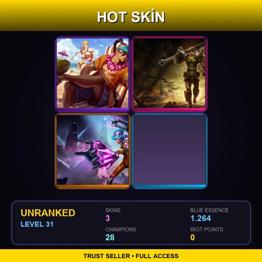 LAS | Lv31 | Unranked | 3 Skin | 28 Champ — LoL account