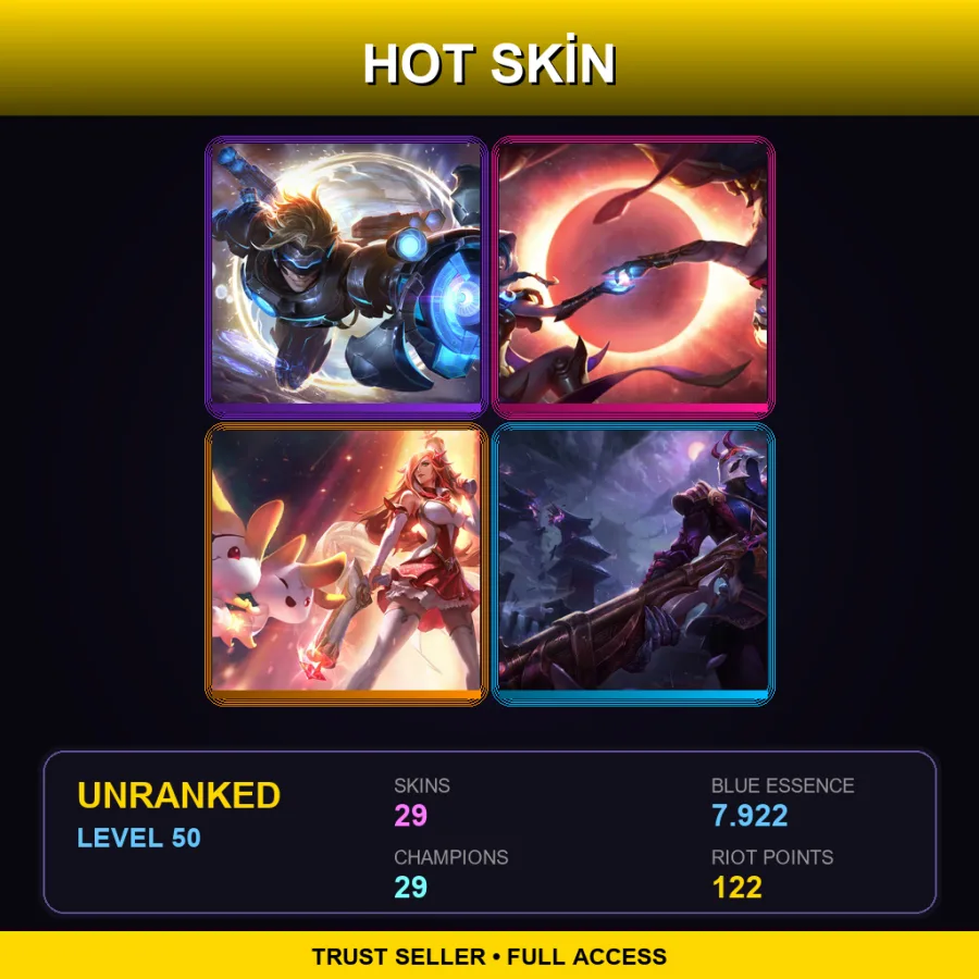 NA | Lv50 | Unranked | 29 Skin | 29 Champ