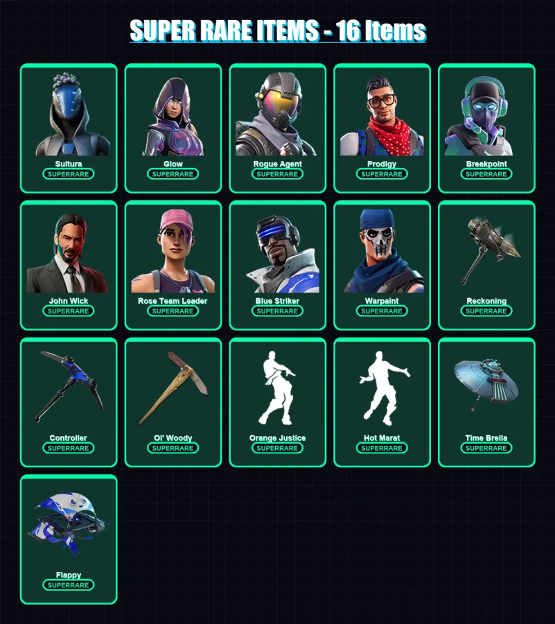 [PC/XBOX] | Sultura | Glow | Rogue Agent | Prodigy | Breakpoint | 231 skin | 179 pickaxe | 176 emote | 151 glider | Lv2236
