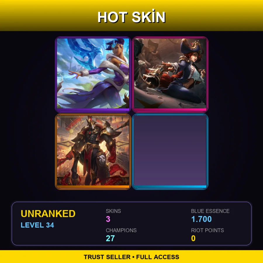 EUW | Lv34 | Unranked | 3 Skin | 27 Champ — LoL account