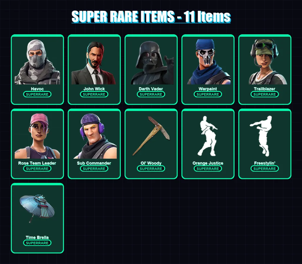 [PC/XBOX/PSN] | Havoc | John Wick | Darth Vader | Warpaint | Trailblazer | 142 skin | 124 pickaxe | 122 emote | 77 glider | Lv562