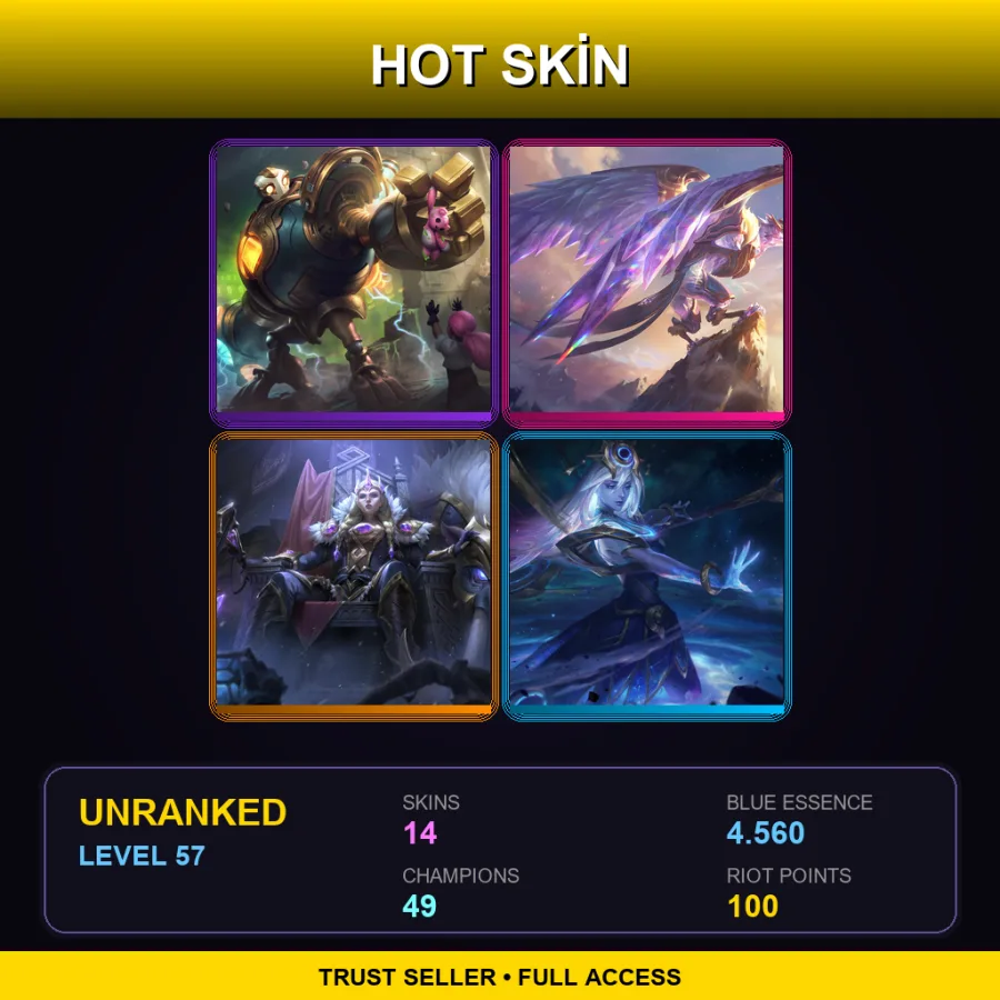 EUW | Lv57 | Unranked | 14 Skin | 49 Champ — LoL account