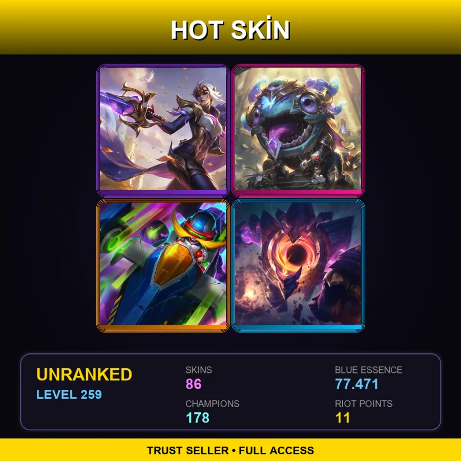 SG | Lv259 | Unranked | 86 Skin | 178 Champ — LoL account