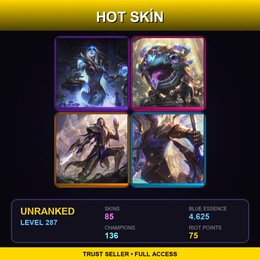 LAS | Lv287 | Unranked | 85 Skin | 136 Champ — LoL account