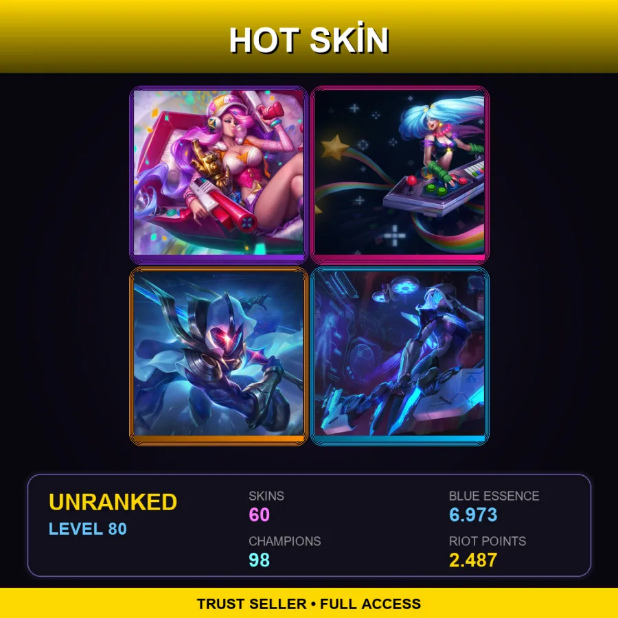EUW | Lv80 | Unranked | 60 Skin | 98 Champ — LoL account