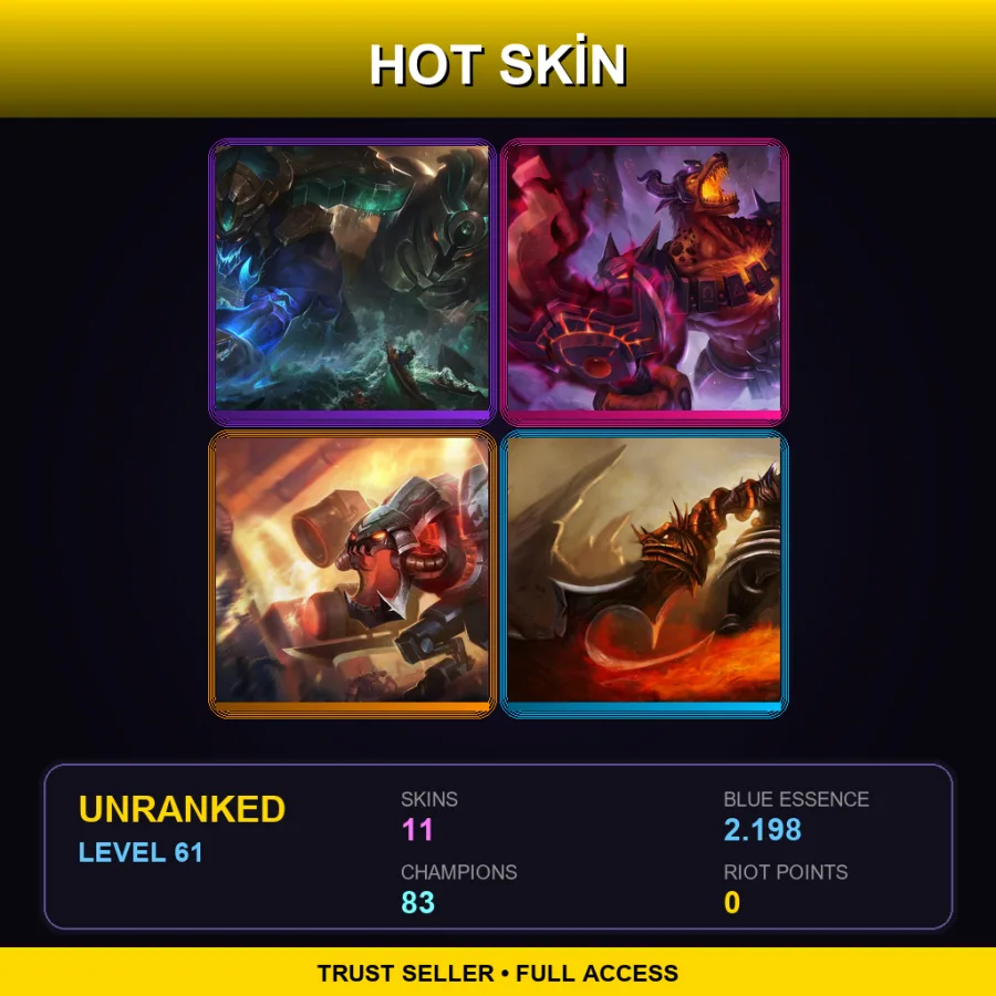 EUNE | Worldbreaker Nautilus | Infernal Nasus | Battlecast Prime Cho'Gath | Demonblade Tryndamere | 11 Skin | 83 Champ | Lv61