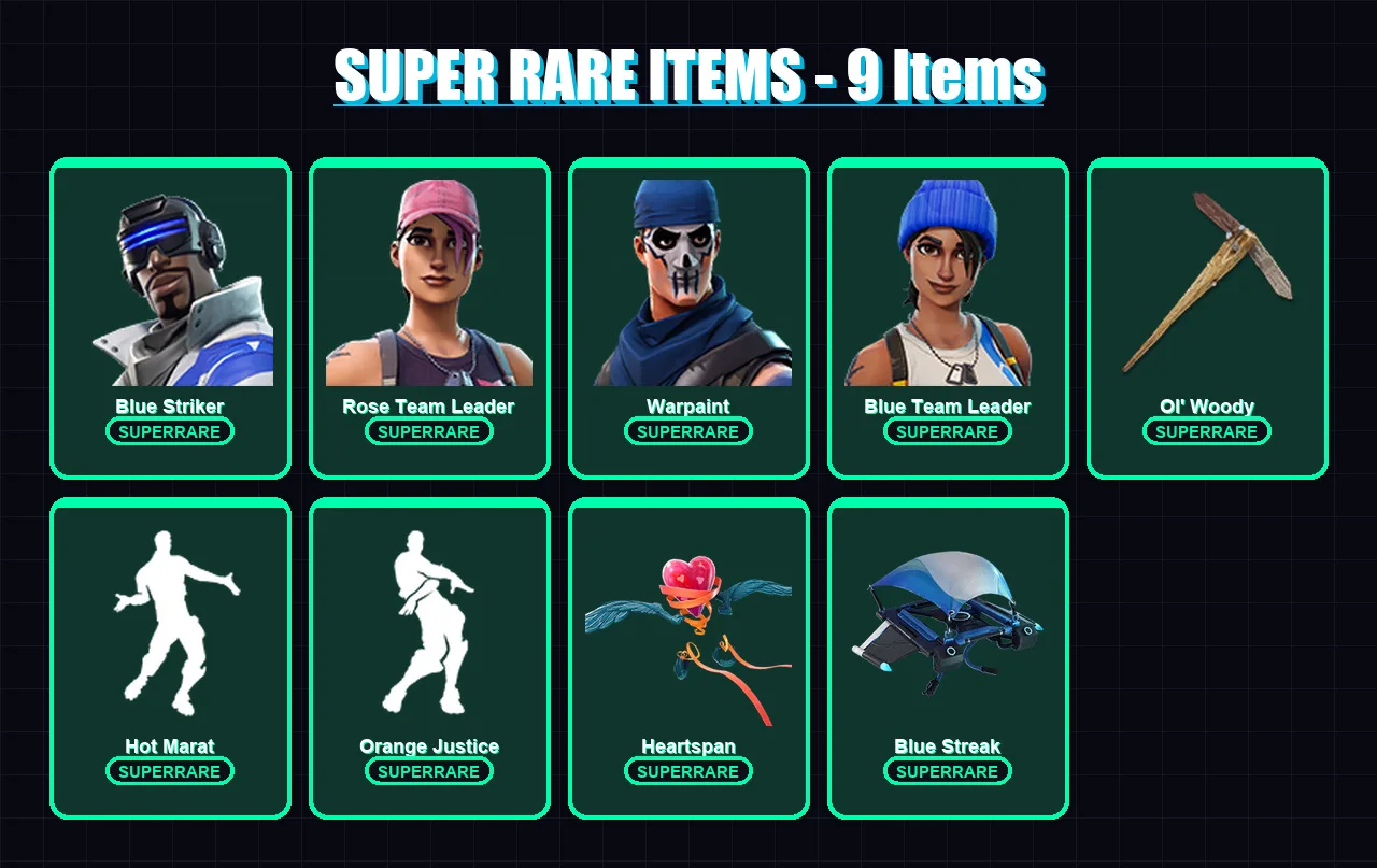 [PS4/PS5/PC] | Blue Striker | Rose Team Leader | Warpaint | Blue Team Leader | Blackheart | 45 skin | 61 pickaxe | 63 emote | 67 glider | Lv897 — Fortnite account