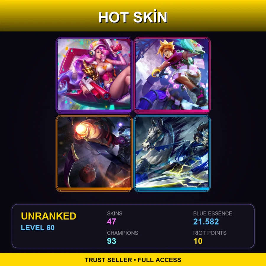 TW | Lv60 | Unranked | 47 Skin | 93 Champ — Unranked / Smurf League of Legends