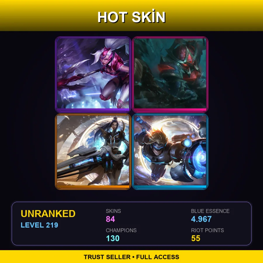EUNE | Lv219 | Unranked | 84 Skin | 130 Champ — LoL account