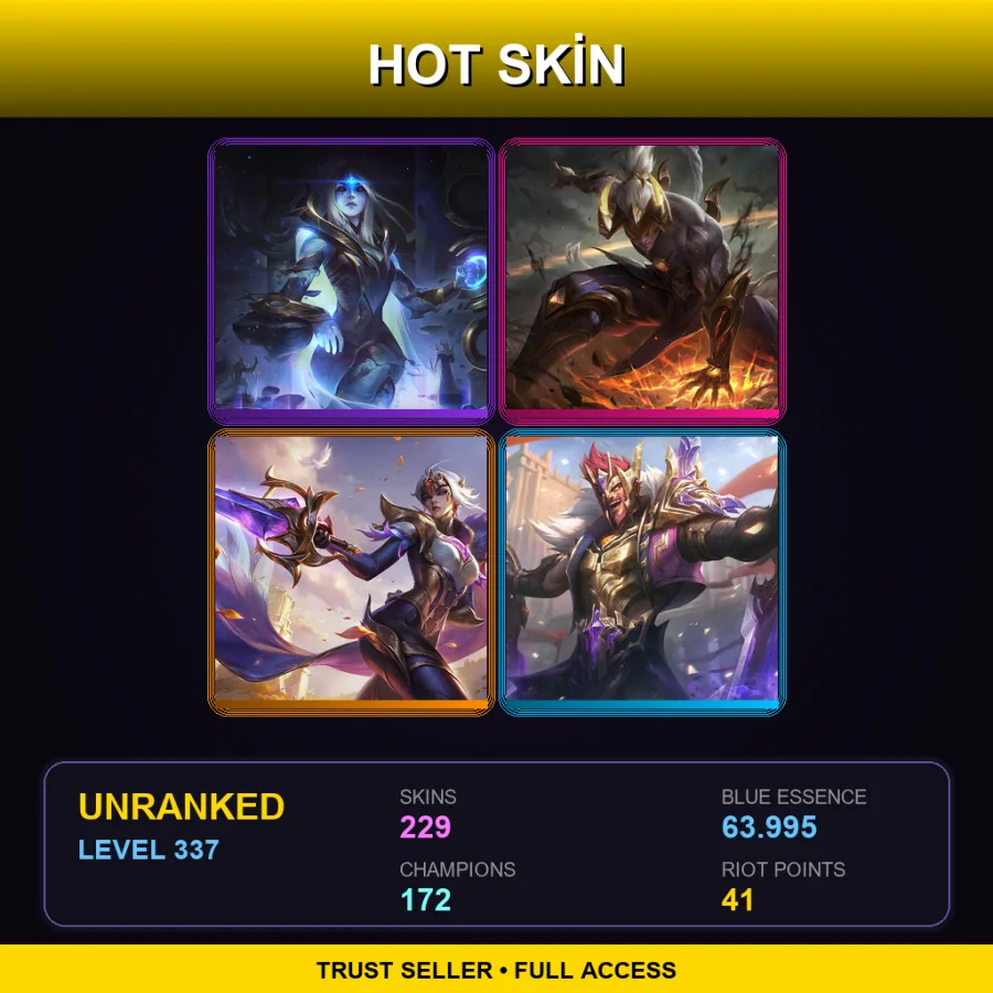 NA | Lv337 | Unranked | 229 Skin | 172 Champ — LoL account