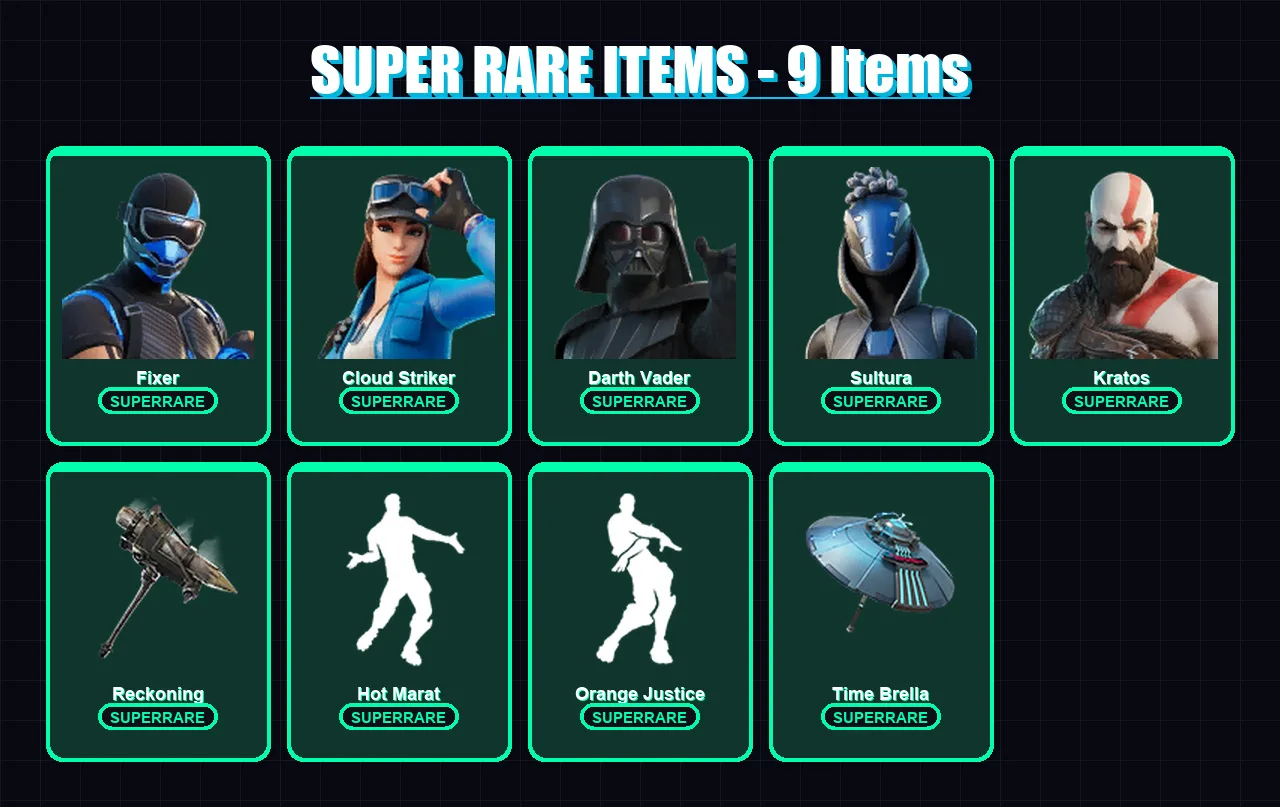 [PS4/PS5/PC] | Fixer | Cloud Striker | Darth Vader | Sultura | Kratos | 212 skin | 225 pickaxe | 172 emote | 215 glider | Lv3161 — Fortnite account