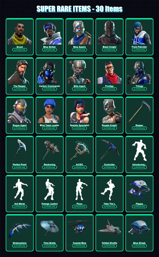 [PS4/PS5/XBOX/PC] | Scout | Blue Striker | Blue Squire | Black Knight | Point Patroller | 143 skin | 125 pickaxe | 167 emote | 112 glider | Lv1563