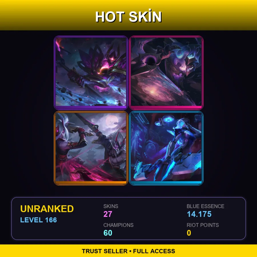 LAN | Lv166 | Unranked | 27 Skin | 60 Champ — LoL account