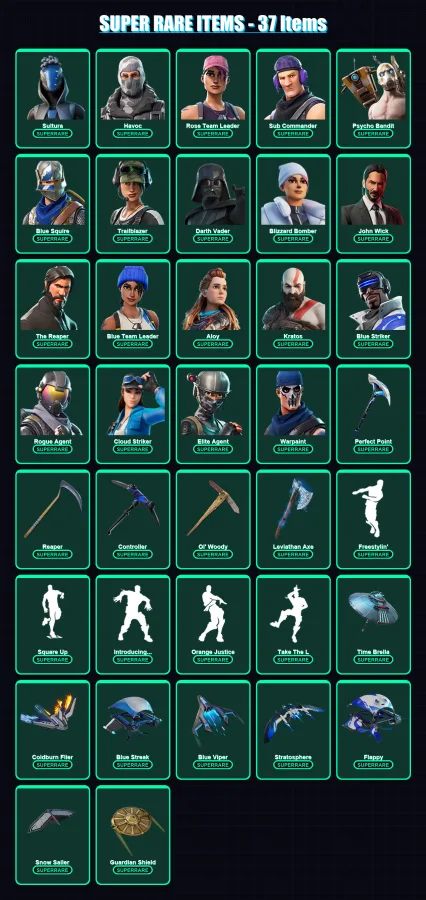 [PS4/PS5/XBOX/PC] | Sultura | OG Skull Trooper | Havoc | Rose Team Leader | Sub Commander | 563 skin | 594 pickaxe | 486 emote | 289 glider | Lv3063