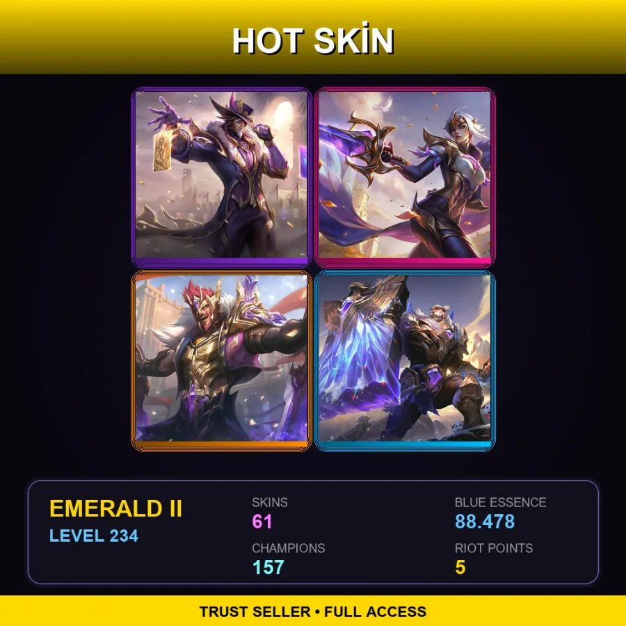 EUW | Lv234 | Emerald II | 61 Skin | 157 Champ