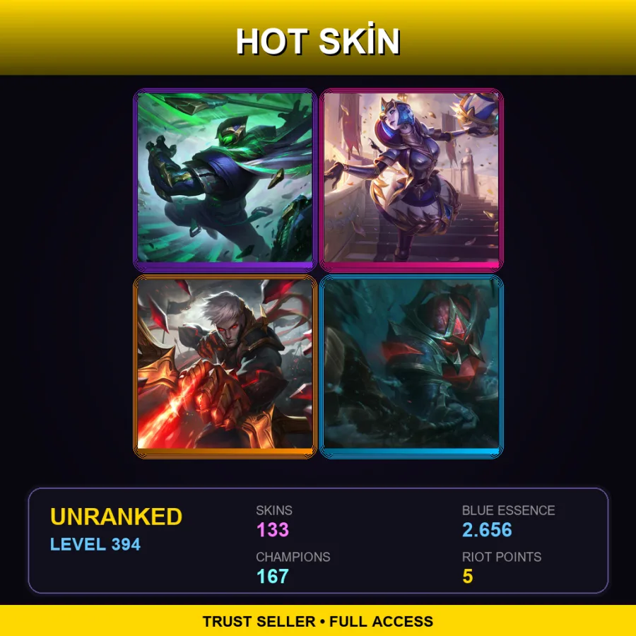 SG | Lv394 | Unranked | 133 Skin | 167 Champ — LoL account