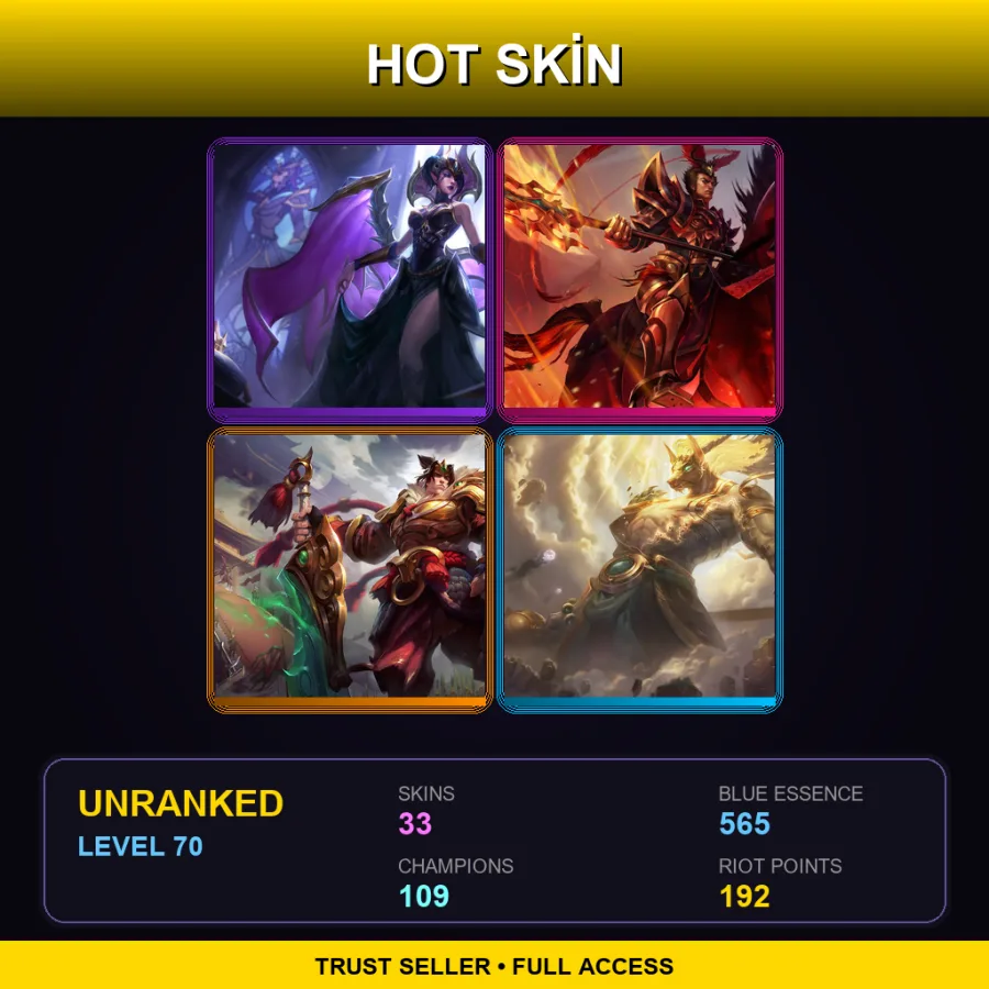 EUW | Lv70 | Unranked | 33 Skin | 109 Champ