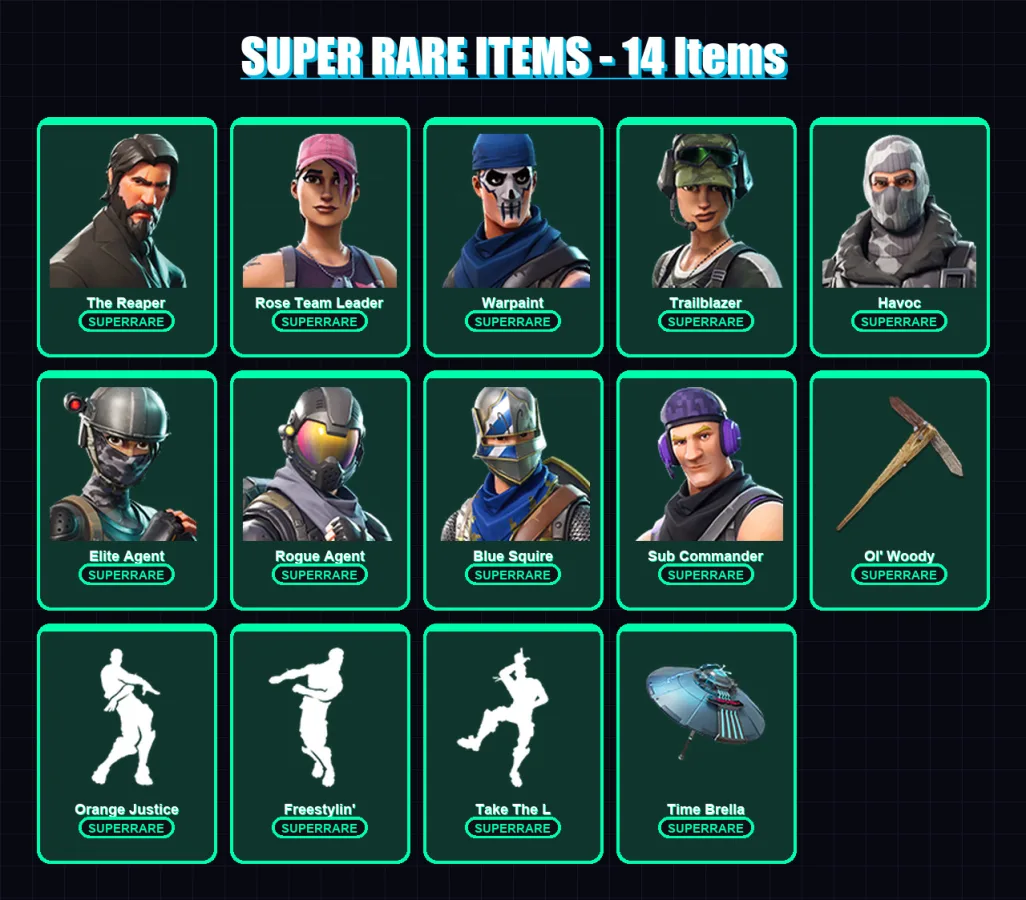 [PC/PSN] | The Reaper | Rose Team Leader | Warpaint | Trailblazer | Havoc | 29 skin | 41 pickaxe | 46 emote | 29 glider | Lv443