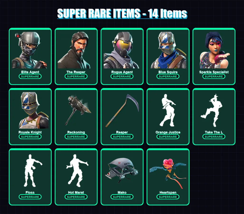 [PC/XBOX/PSN] | Elite Agent | The Reaper | Rogue Agent | Blue Squire | Sparkle Specialist | 73 skin | 68 pickaxe | 85 emote | 79 glider | Lv1195