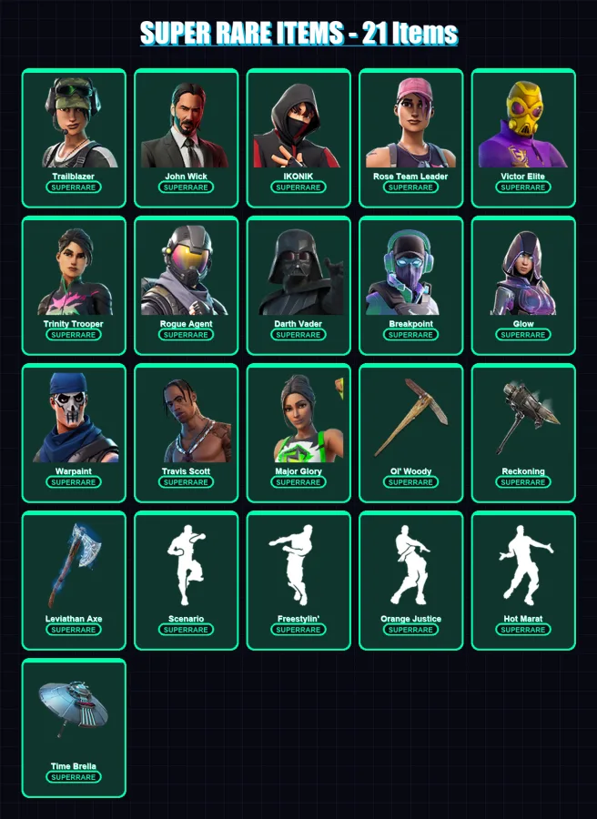 [PC/XBOX/PSN] | Trailblazer | John Wick | IKONIK | Rose Team Leader | Victor Elite | 549 skin | 463 pickaxe | 315 emote | 310 glider | Lv5612