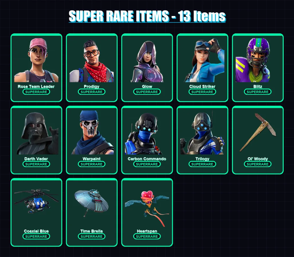 [PS4/PS5/XBOX/PC] | Rose Team Leader | Prodigy | Glow | Cloud Striker | Blitz | 98 skin | 94 pickaxe | 119 emote | 100 glider | Lv1200
