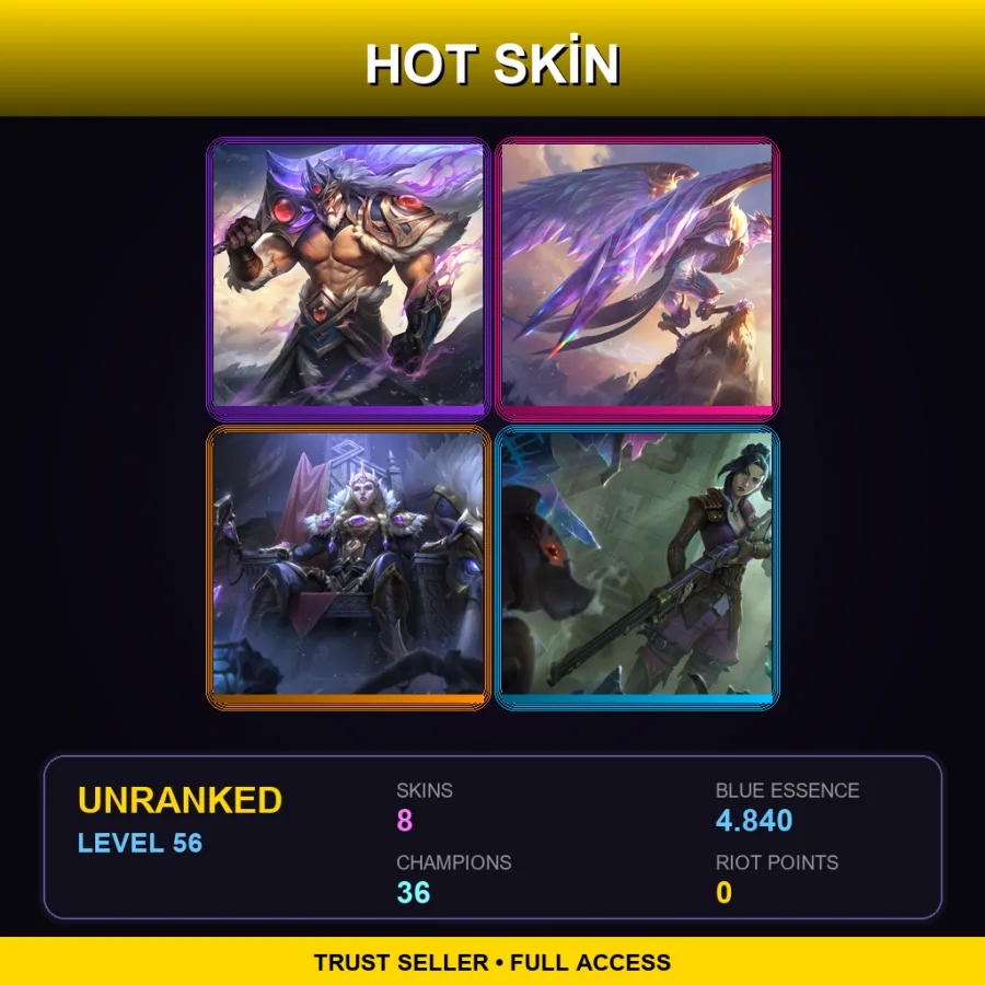 EUW | Lv56 | Unranked | 8 Skin | 36 Champ