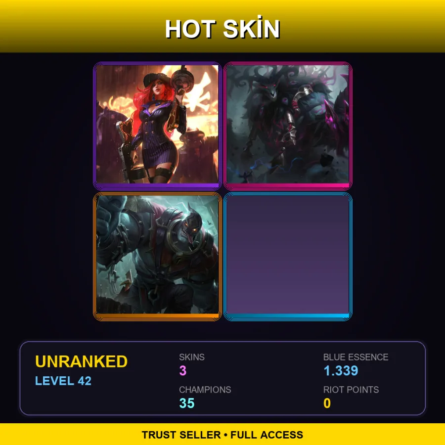 EUW | Lv42 | Unranked | 3 Skin | 35 Champ