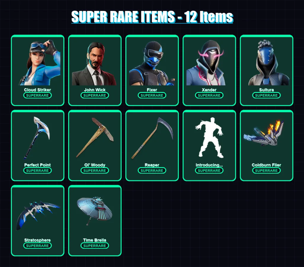 [PC] | Cloud Striker | John Wick | Fixer | Xander | Sultura | 289 skin | 357 pickaxe | 201 emote | 219 glider | Lv3605