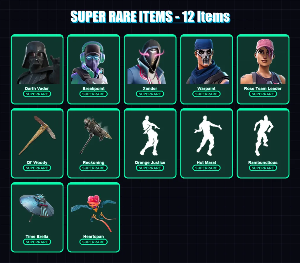 [PC] | Darth Vader | Breakpoint | Xander | Warpaint | Rose Team Leader | 238 skin | 255 pickaxe | 192 emote | 185 glider | Lv2266