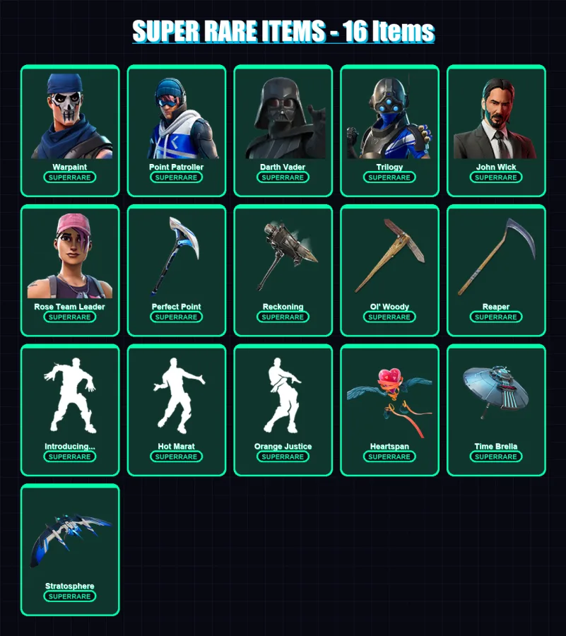 [PS4/PS5/XBOX/PC] | Warpaint | Point Patroller | Darth Vader | Trilogy | John Wick | 142 skin | 125 pickaxe | 117 emote | 124 glider | Lv1702