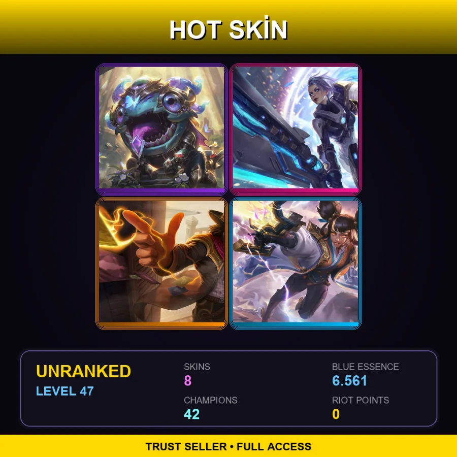 LAN | Lv47 | Unranked | 8 Skin | 42 Champ — LoL account