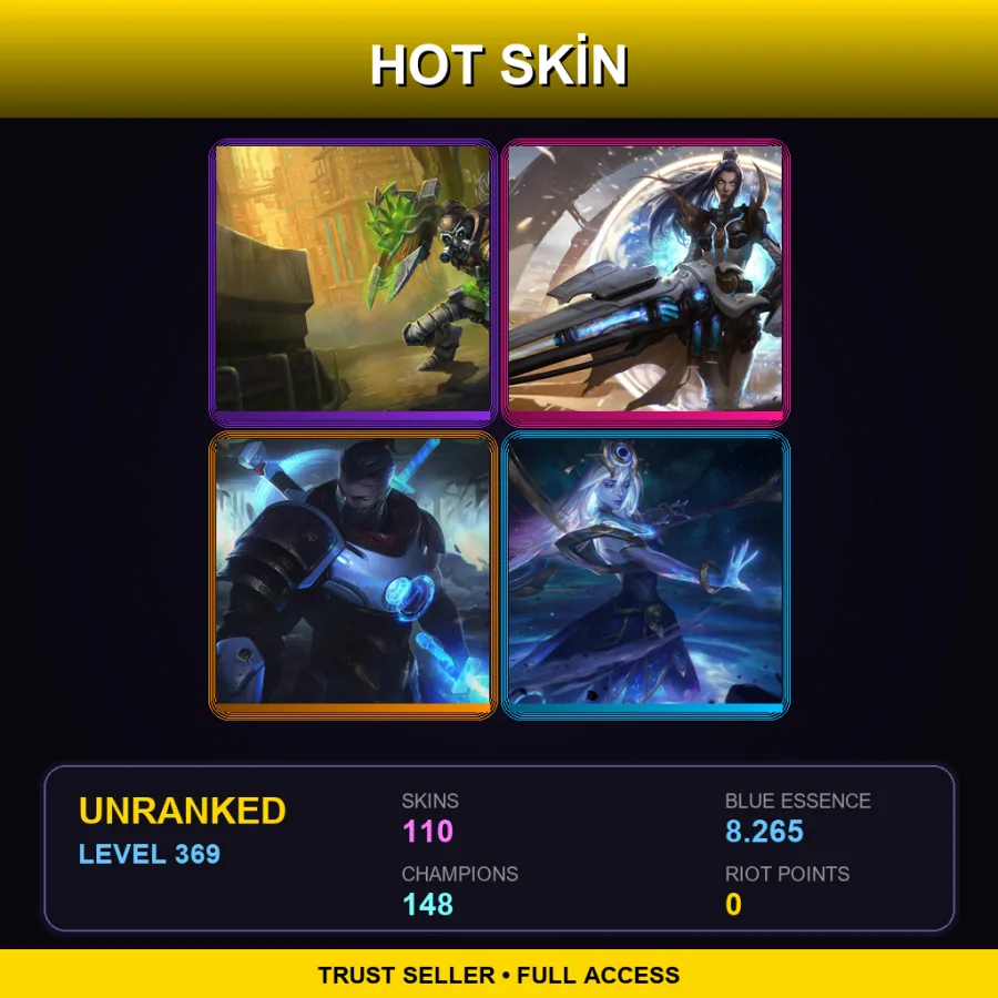 LAS | Lv369 | Unranked | 110 Skin | 148 Champ — LoL account