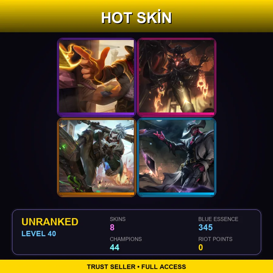 LAN | Lv40 | Unranked | 8 Skin | 44 Champ — Crime City Nightmare Twisted Fate
