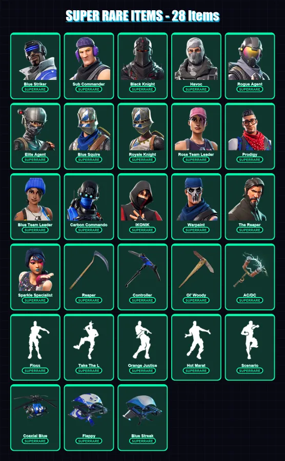[PC/XBOX/PSN] | Blue Striker | Sub Commander | Black Knight | Havoc | Rogue Agent | 77 skin | 78 pickaxe | 66 emote | 59 glider | Lv764 — Fortnite account